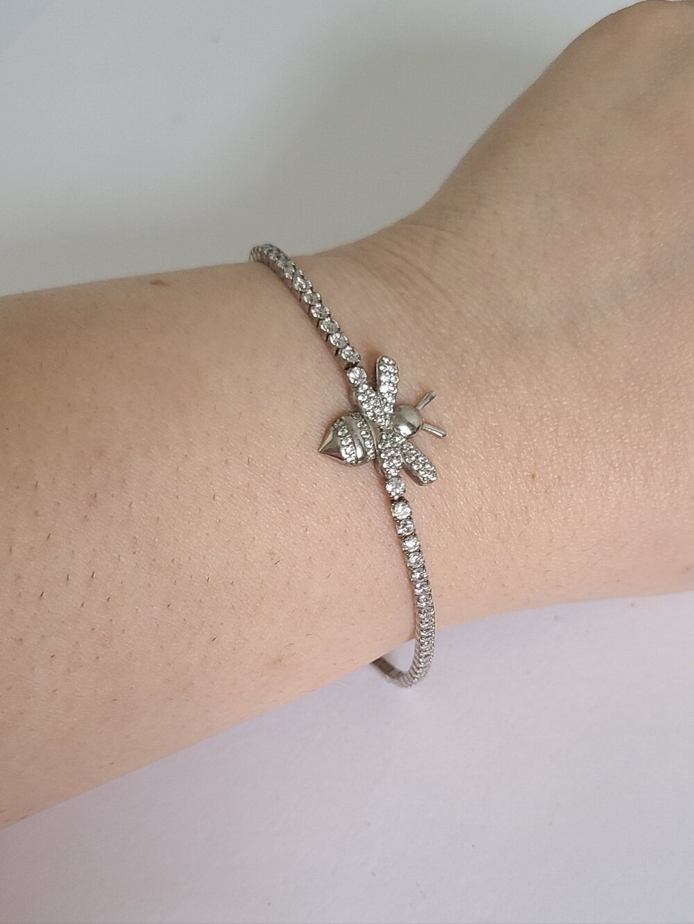 Dressy Silver Rhodium Plated Rhinestone Figural Honey Bee Fancy Slider Bracelet